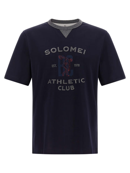 T-Shirt by Brunello Cucinelli for men in cotton blue & print features a plush silhouette, showcasing a sophisticated crew neckline and short-sleeve for a truly plush finish.