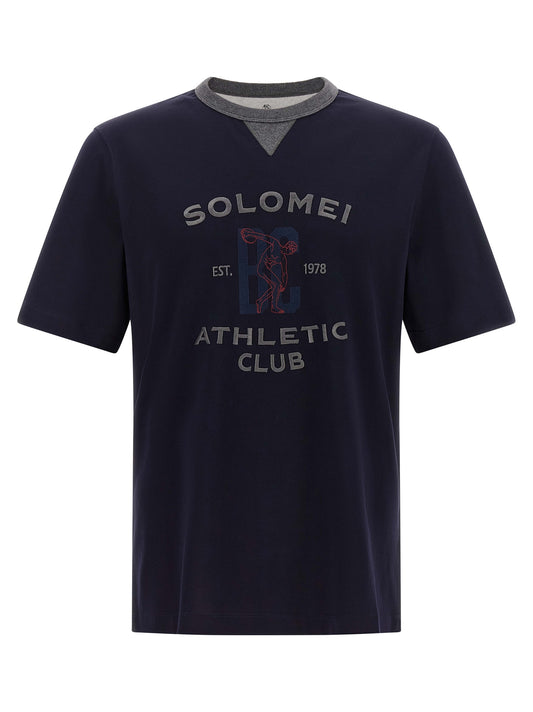 T-Shirt by Brunello Cucinelli for men in cotton blue & print features a plush silhouette, showcasing a sophisticated crew neckline and short-sleeve for a truly plush finish.