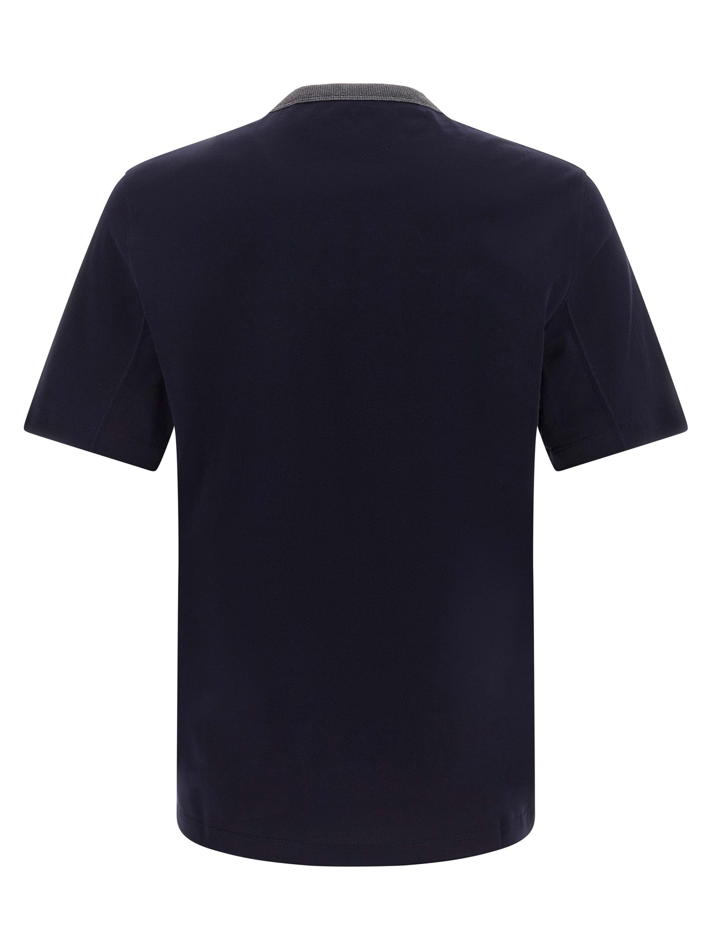 T-Shirt by Brunello Cucinelli for men in cotton blue & print showcases a fashionable silhouette, elegantly detailed with a fashionable and crew neckline for a sophisticated, high-fashion look.