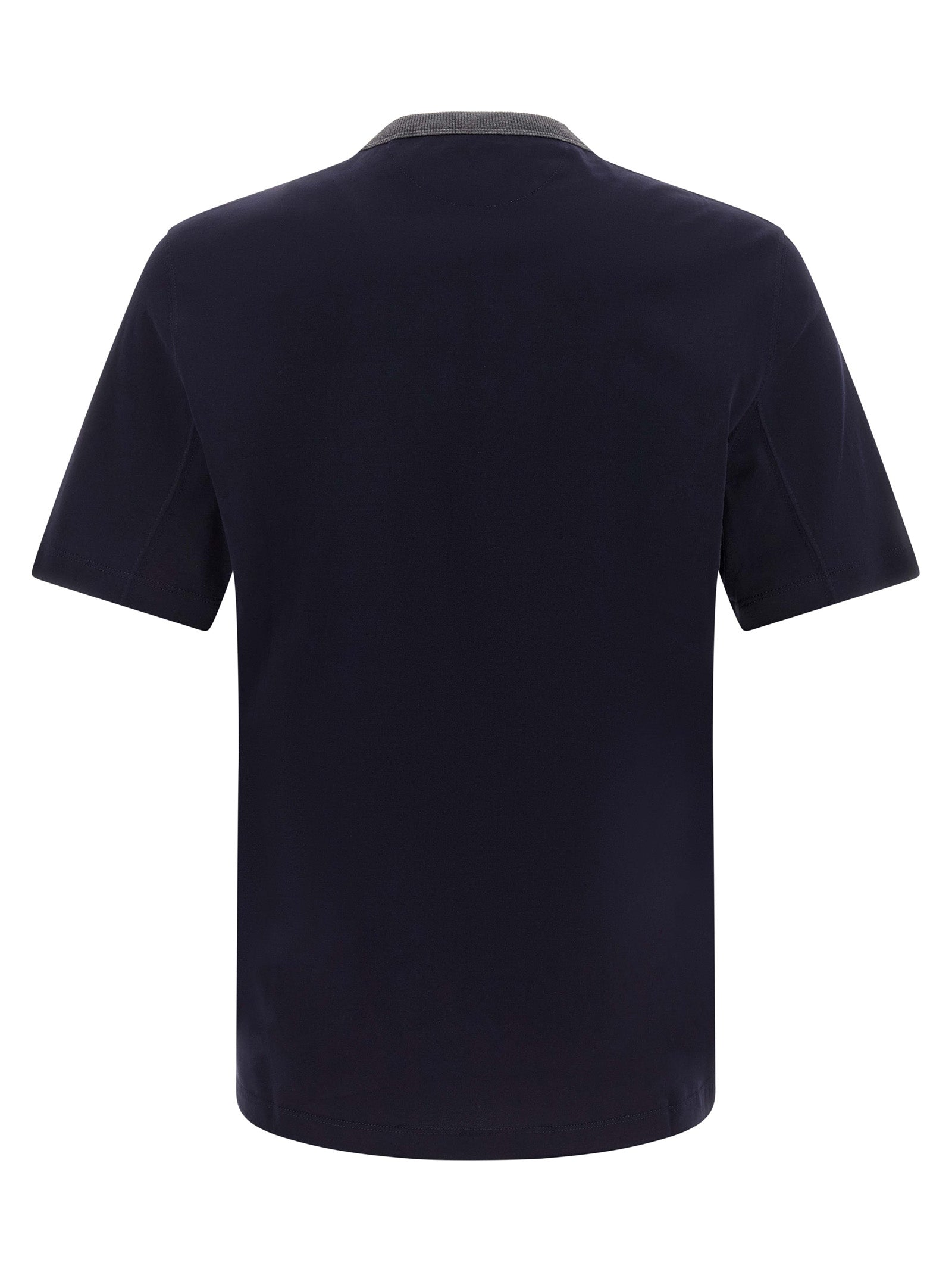 T-Shirt by Brunello Cucinelli for men in cotton blue & print showcases a fashionable silhouette, elegantly detailed with a fashionable and crew neckline for a sophisticated, high-fashion look.