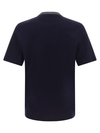 T-Shirt by Brunello Cucinelli for men in cotton blue & print showcases a fashionable silhouette, elegantly detailed with a fashionable and crew neckline for a sophisticated, high-fashion look.