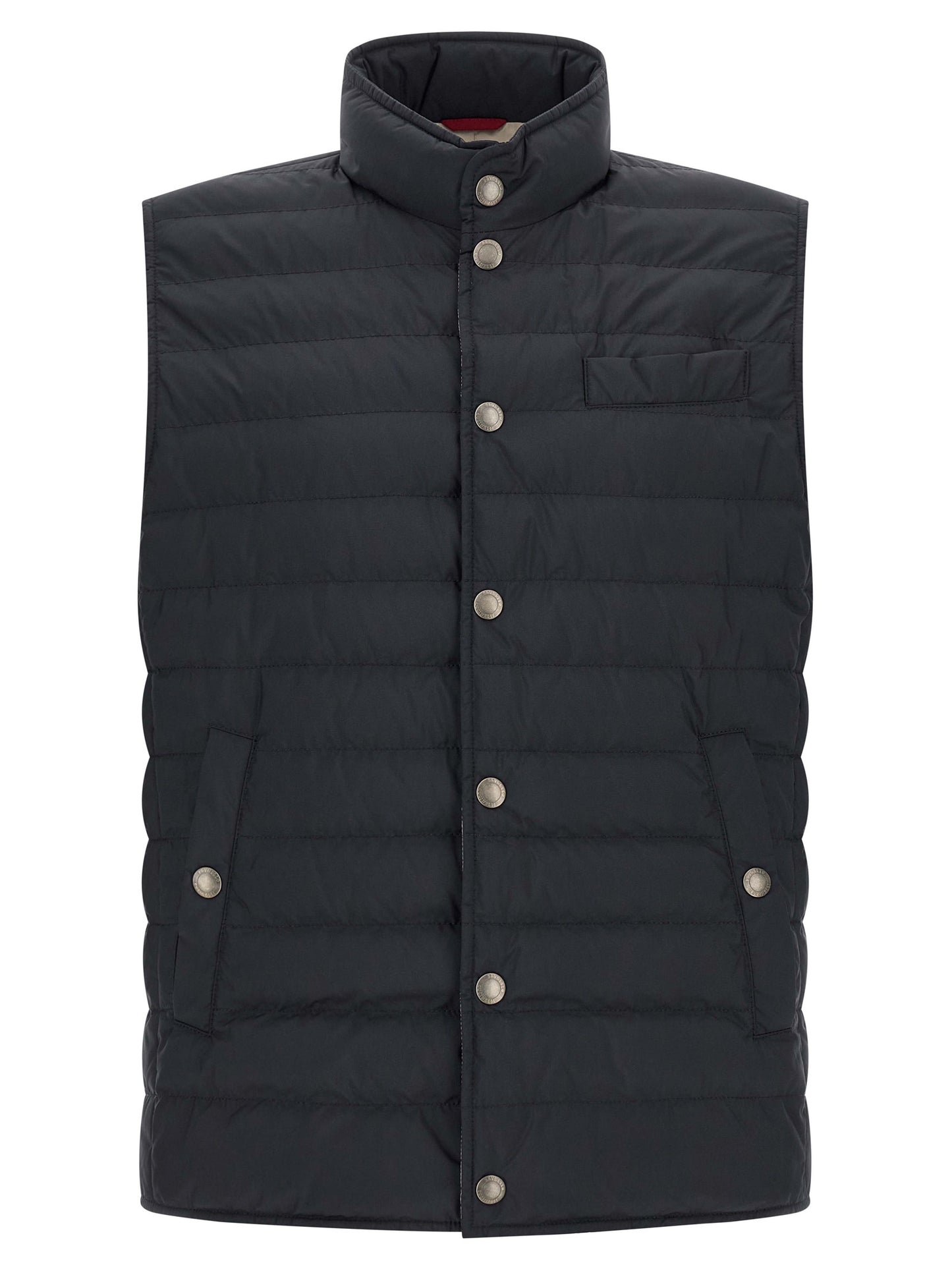 Vest by Brunello Cucinelli for men in polyester & nylon dark-blue features an on trend silhouette, showcasing a sophisticated and premium pockets & insulated for a truly on trend finish.