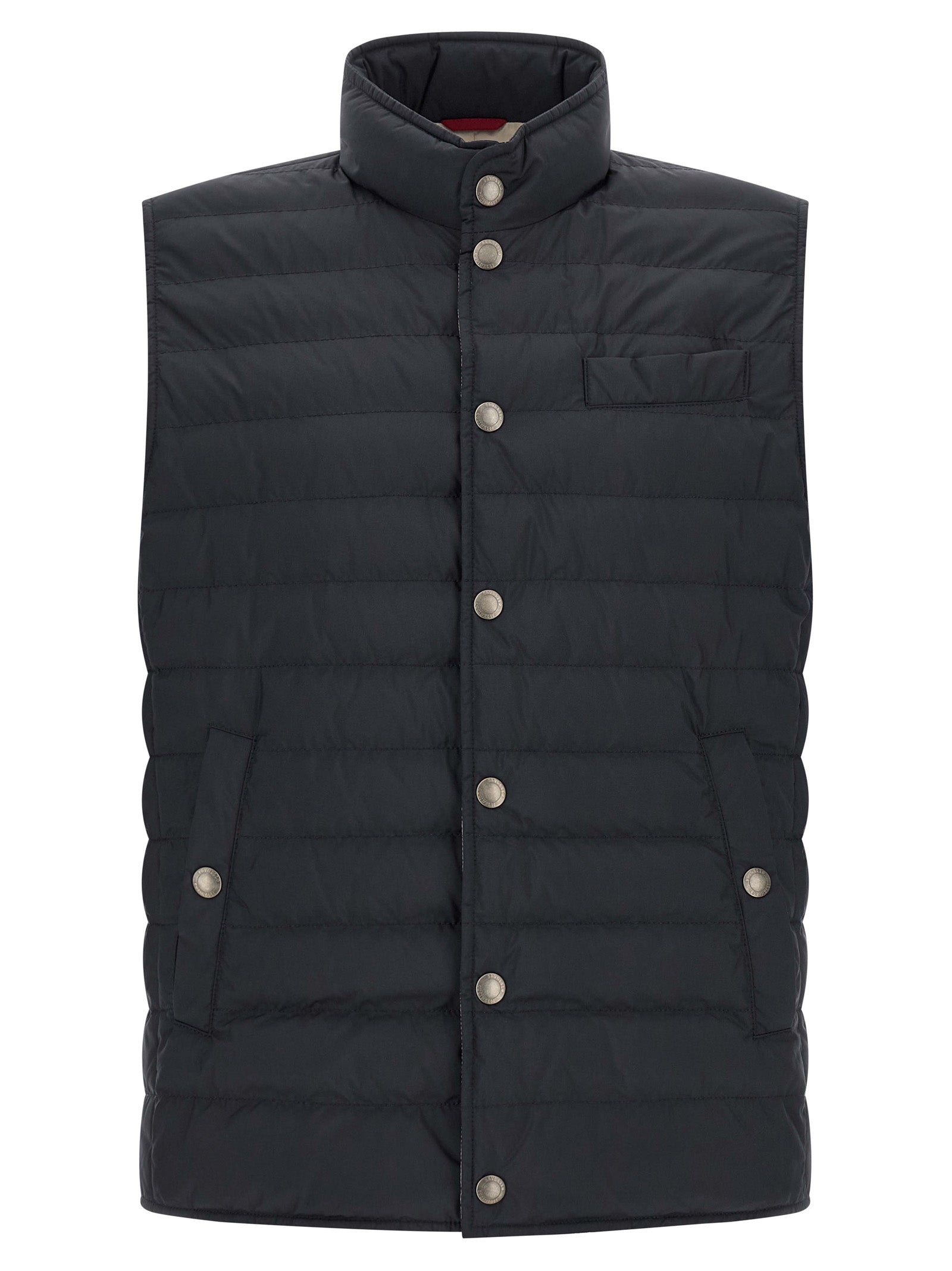 Vest by Brunello Cucinelli for men in polyester & nylon dark-blue features an on trend silhouette, showcasing a sophisticated and premium pockets & insulated for a truly on trend finish.