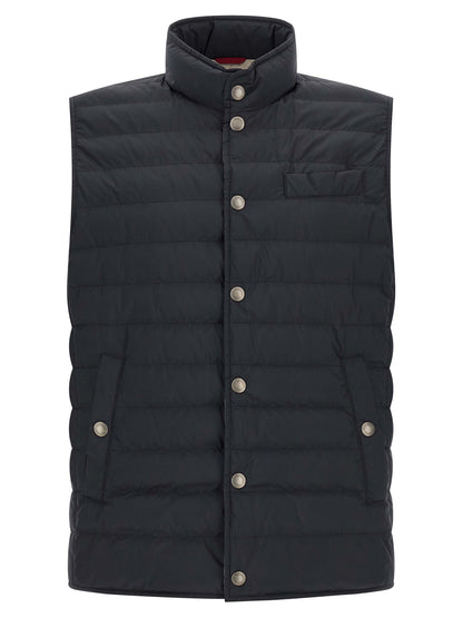 Vest by Brunello Cucinelli for men in polyester & nylon dark-blue features an on trend silhouette, showcasing a sophisticated and premium pockets & insulated for a truly on trend finish.