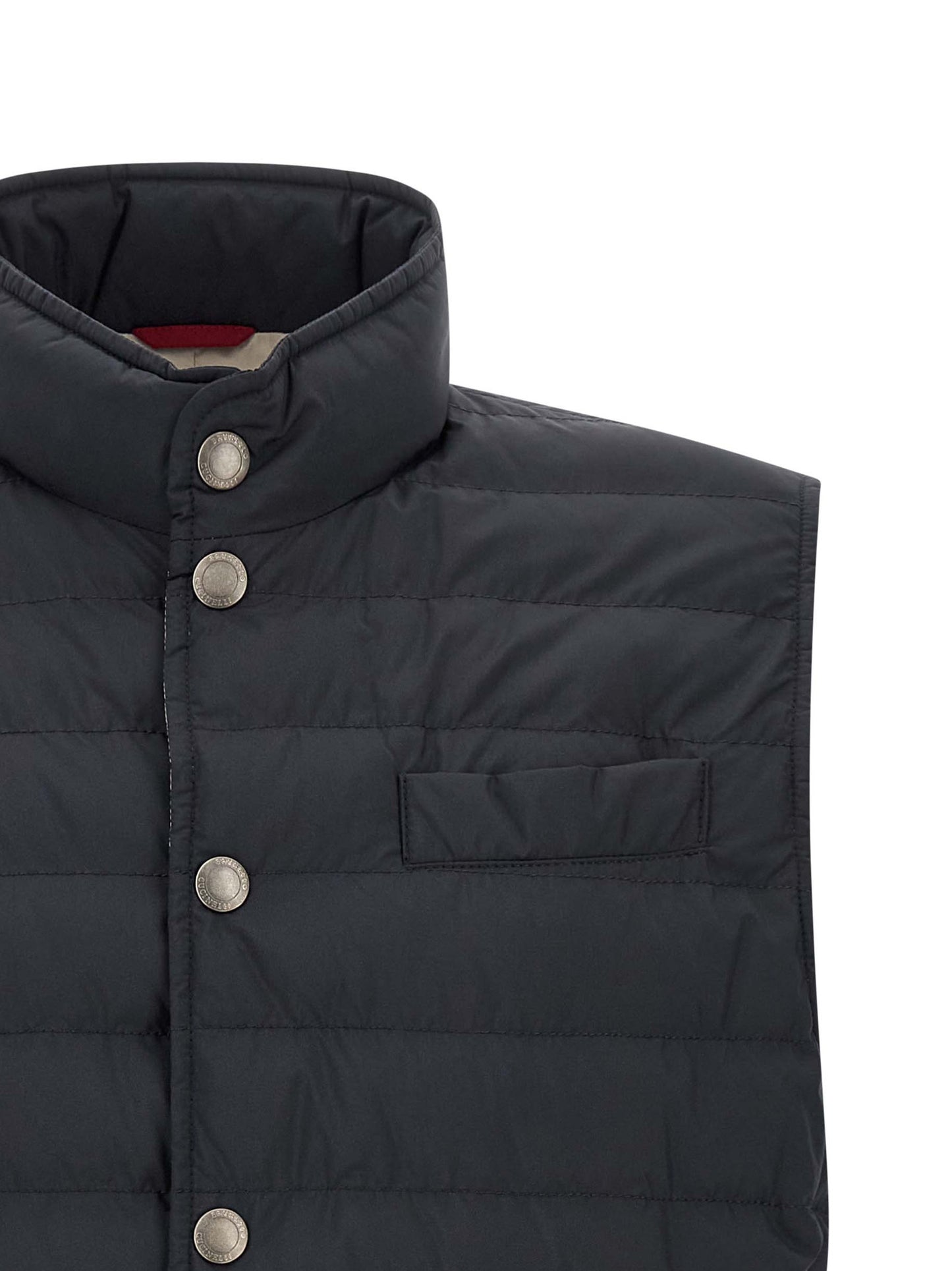 Vest by Brunello Cucinelli for men in polyester & nylon dark-blue features an contemporary silhouette, showcasing refined pockets & insulated and a contemporary for a sophisticated layered look.