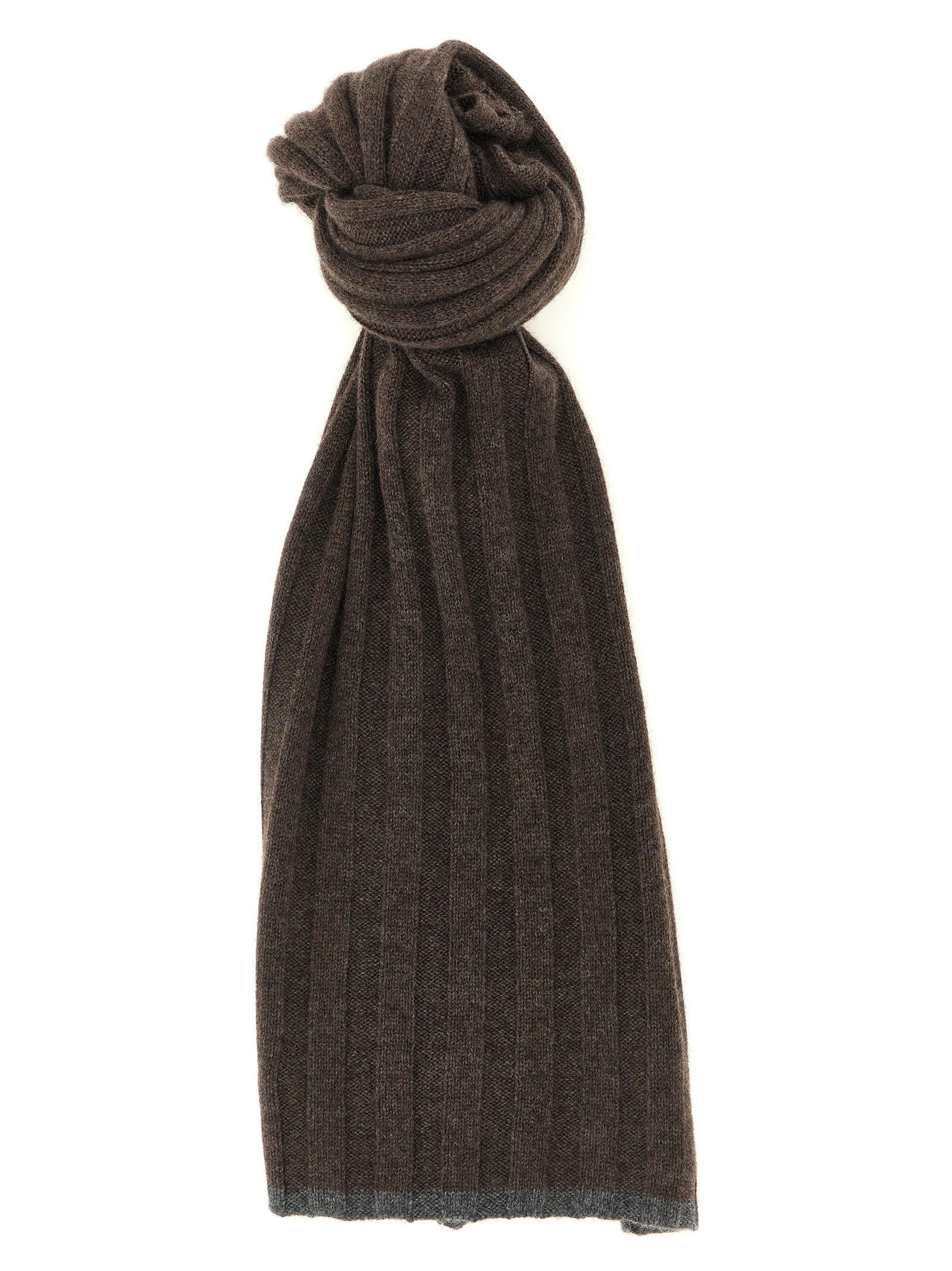 Scarf by Brunello Cucinelli for men in cashmere brown & gray showcases a eye catching silhouette, artfully capturing the essence of the eye catching Cashmere Shawl Wrap Scarf design for a sophisticated look.