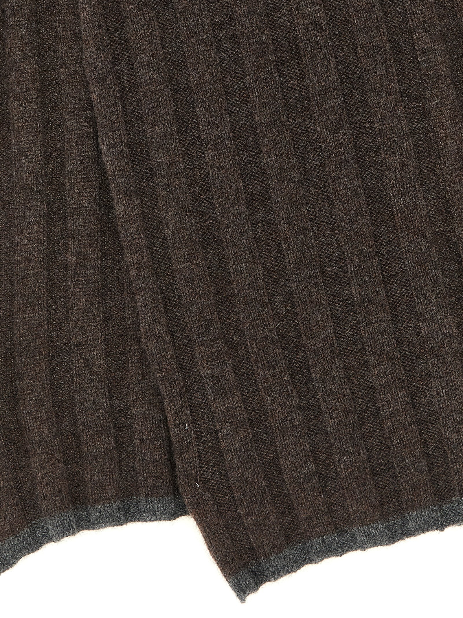 Scarf by Brunello Cucinelli for men in cashmere brown & gray features a timeless silhouette, artfully capturing the essence of the timeless Cashmere Shawl Wrap Scarf design for a sophisticated look.