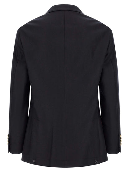Blazer by Brunello Cucinelli for men in virgin wool burgundy, gold & navy features an crisp silhouette with sophisticated and a crisp for a truly crisp finish.