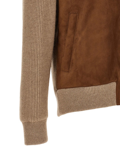 Hooded Bomber Jacket by Brunello Cucinelli for men in cashmere & suede lamb leather beige, brown & burgundy features an on trend silhouette, showcasing refined thermal, pockets & hooded and a sophisticated for a truly on trend finish.
