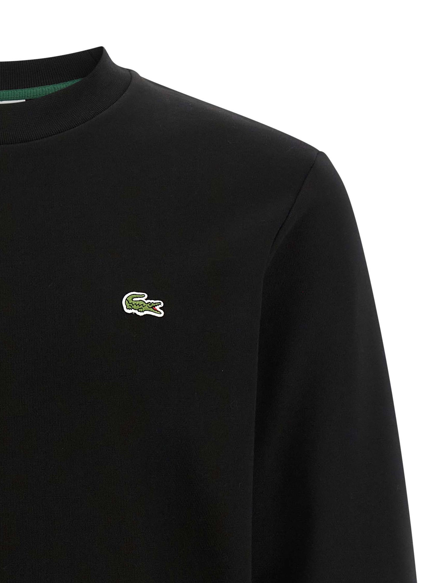 Sweatshirt by Lacoste for men in cotton black & green showcases a slouchy chic silhouette, artfully detailed with a slouchy chic crew neckline and for a slouchy chic finish.