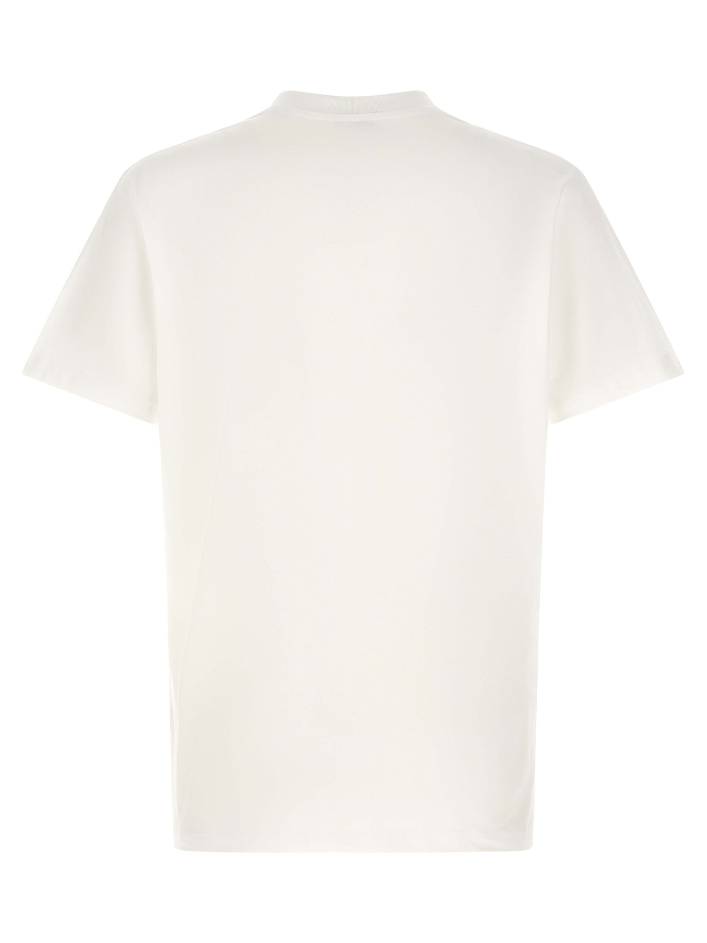 T-Shirt by Moschino for men in cotton white & print showcases a fashionable silhouette, elegantly detailed with a fashionable and crew neckline for a sophisticated, high-fashion look.