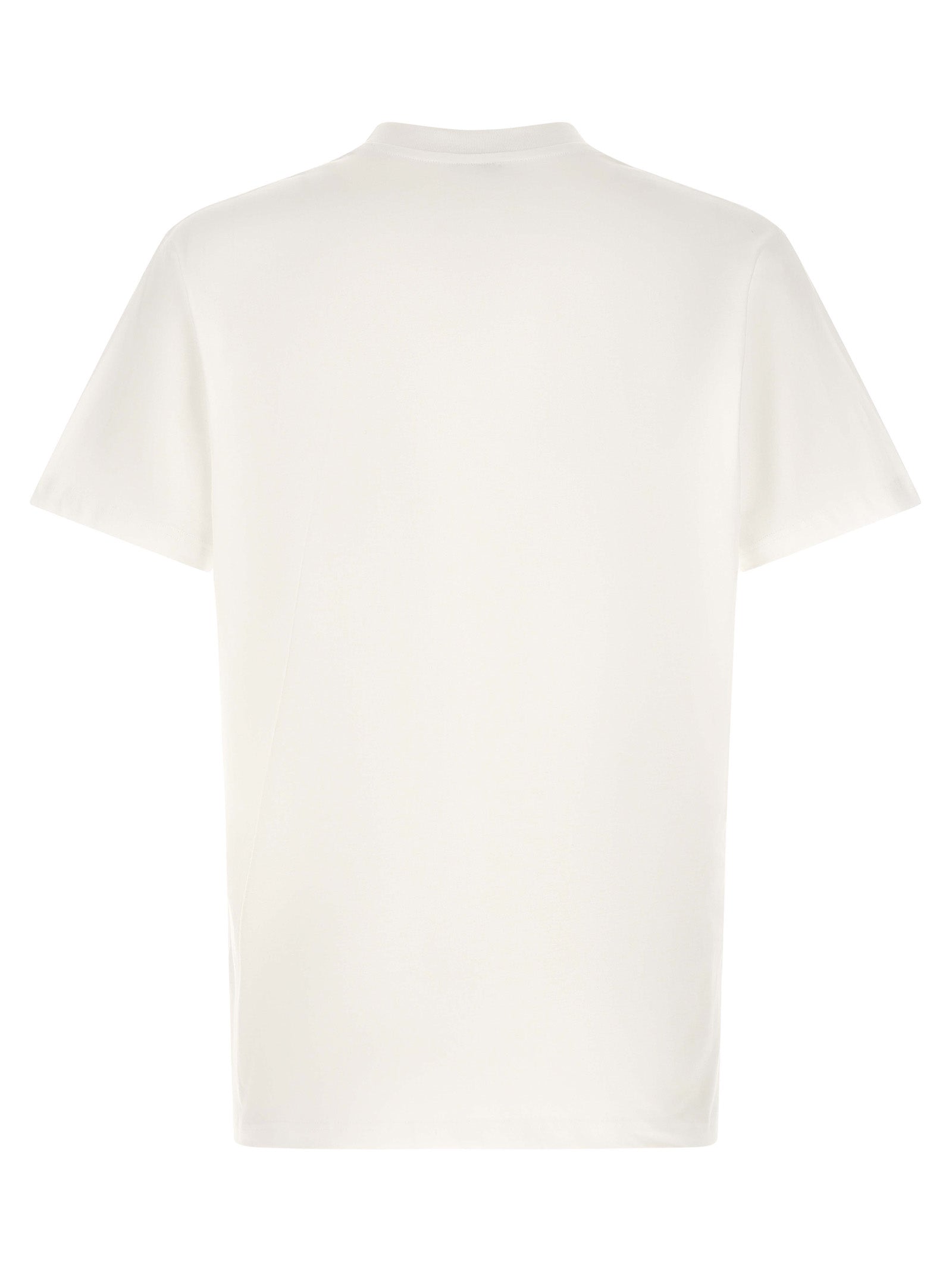 T-Shirt by Moschino for men in cotton white & print showcases a fashionable silhouette, elegantly detailed with a fashionable and crew neckline for a sophisticated, high-fashion look.