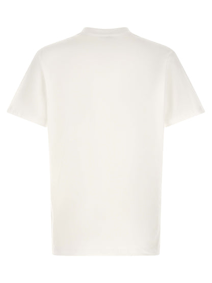T-Shirt by Moschino for men in cotton white & print showcases a fashionable silhouette, elegantly detailed with a fashionable and crew neckline for a sophisticated, high-fashion look.