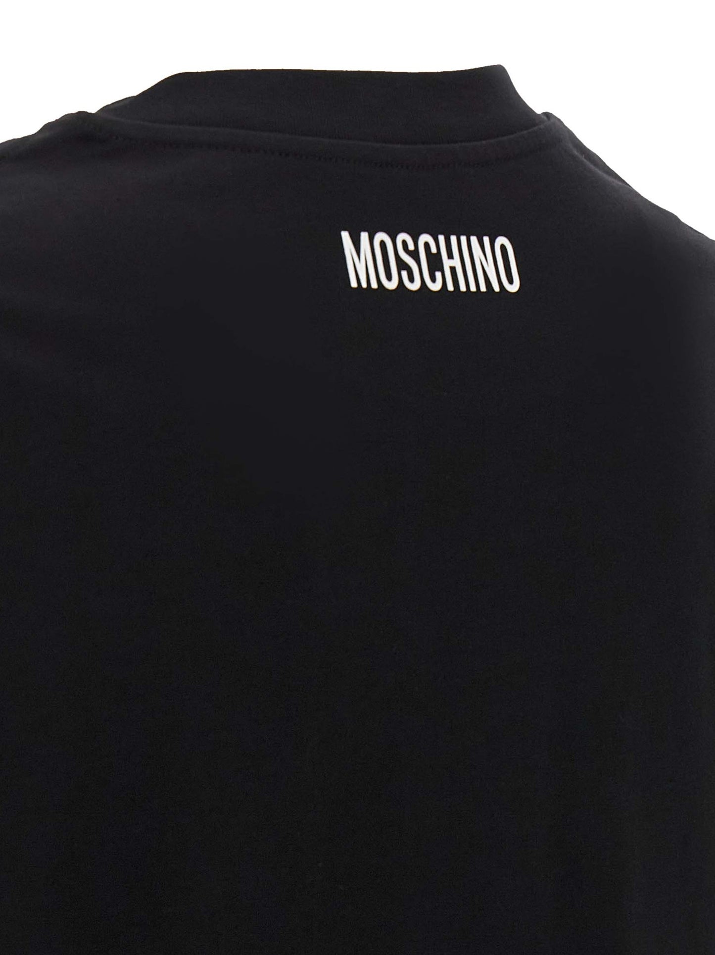 T-Shirt by Moschino for men in organic cotton bicolour & print showcases a chic silhouette, artfully detailed with a chic and for a chic finish.