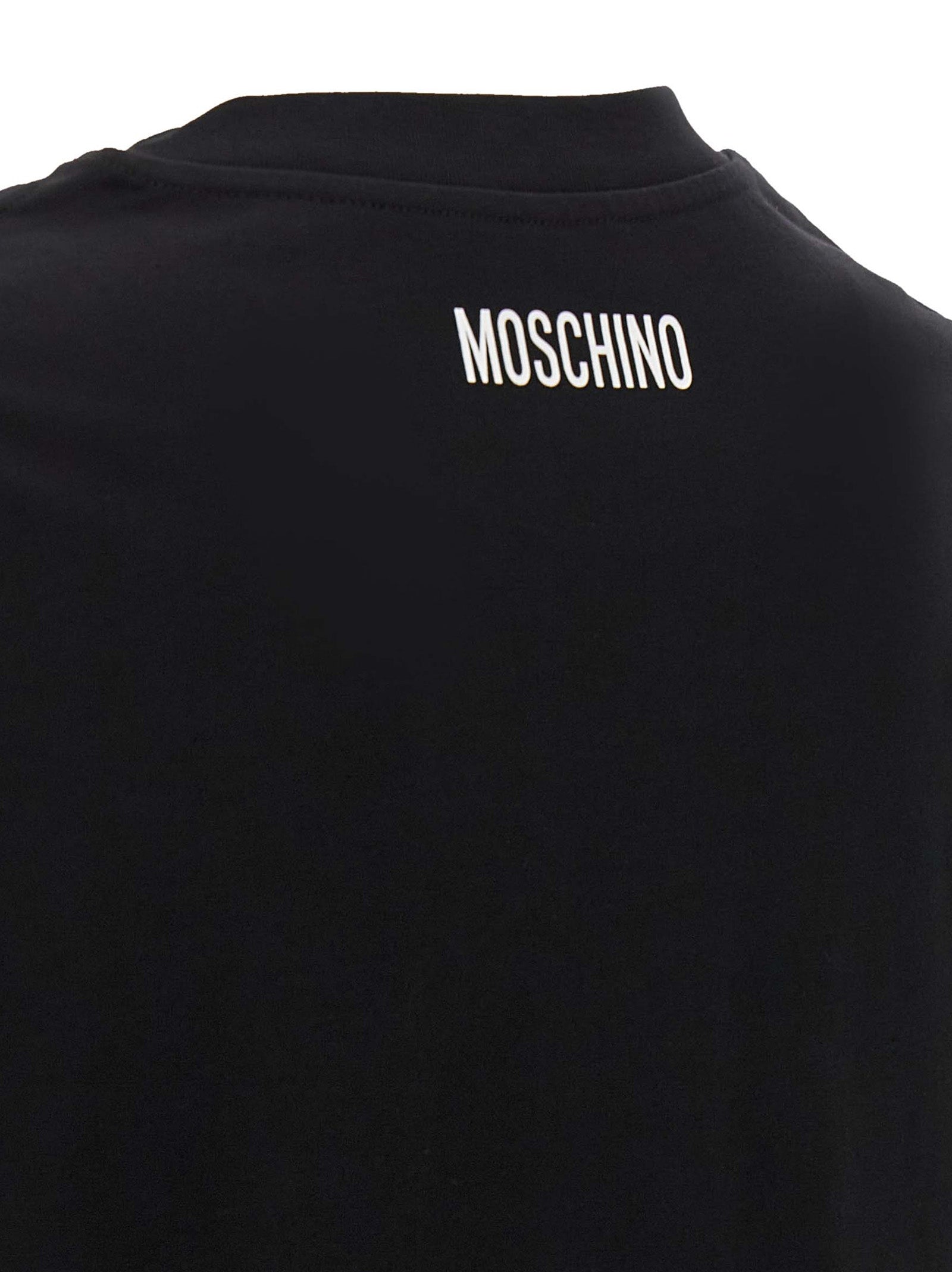 T-Shirt by Moschino for men in organic cotton bicolour & print showcases a chic silhouette, artfully detailed with a chic and for a chic finish.