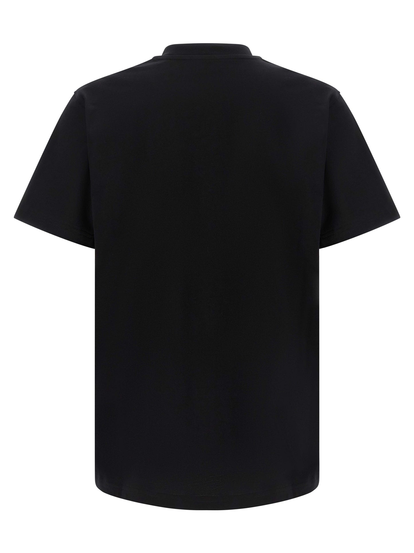 T-Shirt by Moschino for men in cotton black, blue, white, patterned & print showcases a unassuming silhouette, artfully detailed with a refined crew neckline and unassuming for a sophisticated, contemporary look.