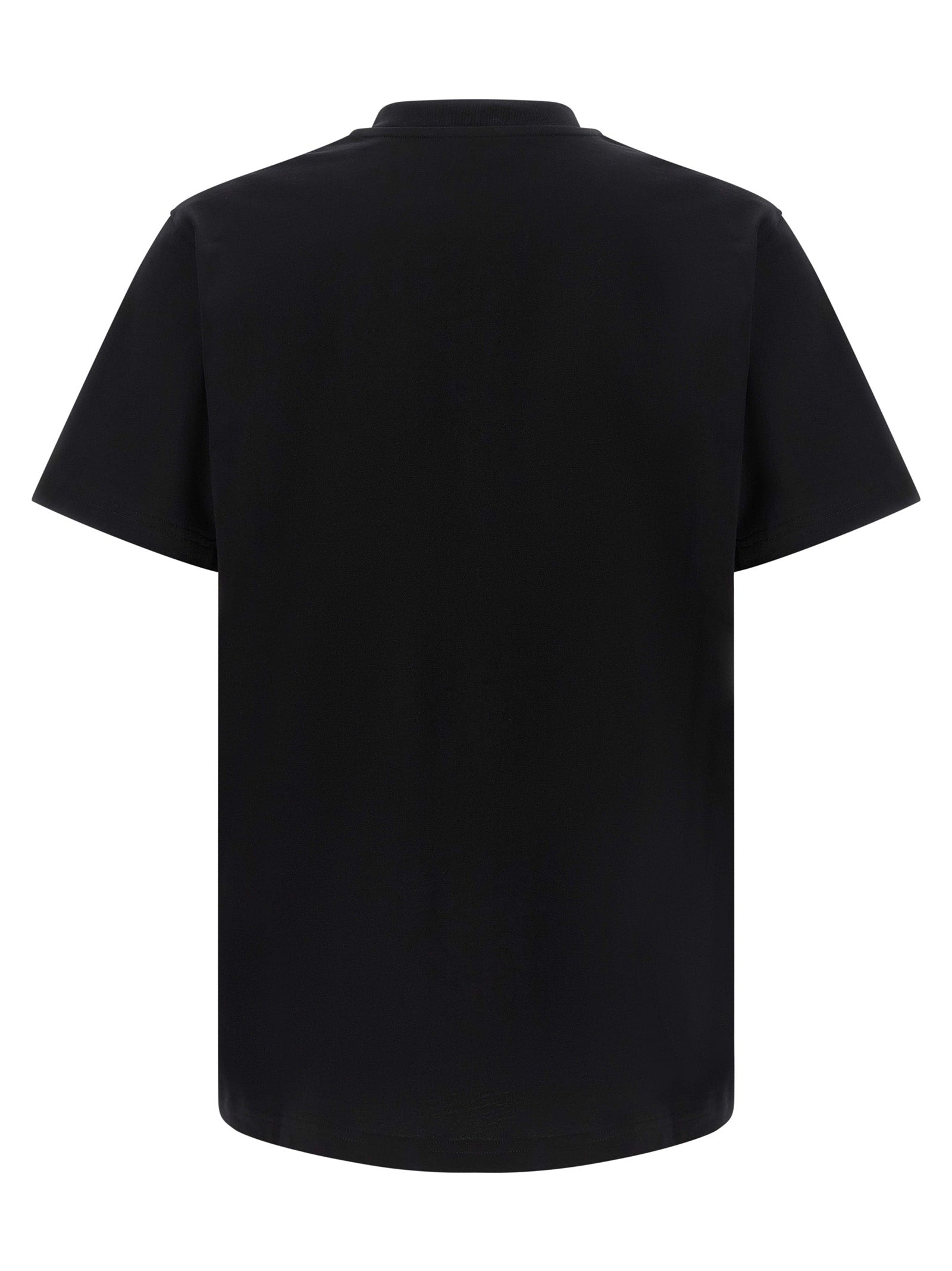 T-Shirt by Moschino for men in cotton black, blue, white, patterned & print showcases a unassuming silhouette, artfully detailed with a refined crew neckline and unassuming for a sophisticated, contemporary look.