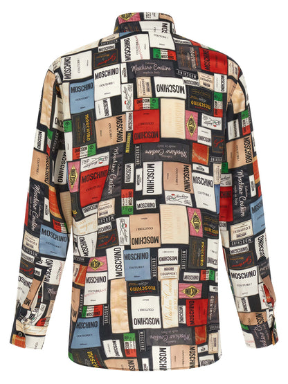 Shirt by Moschino for men in silk multicolor, patterned, print & patchwork showcases a sharp silhouette, elegantly detailed with a sharp and sharp .