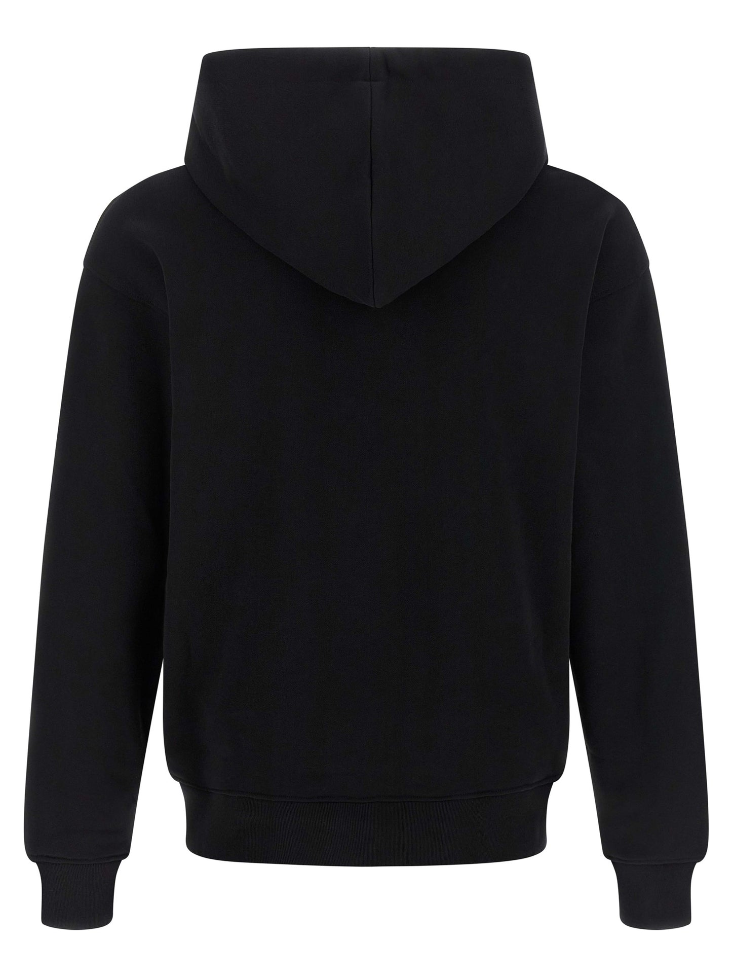 Sweatshirt Hoodie by Moschino for men in cotton black & print features a slouchy chic silhouette, detailed with a slouchy chic and a signature hooded neckline for an elevated aesthetic.