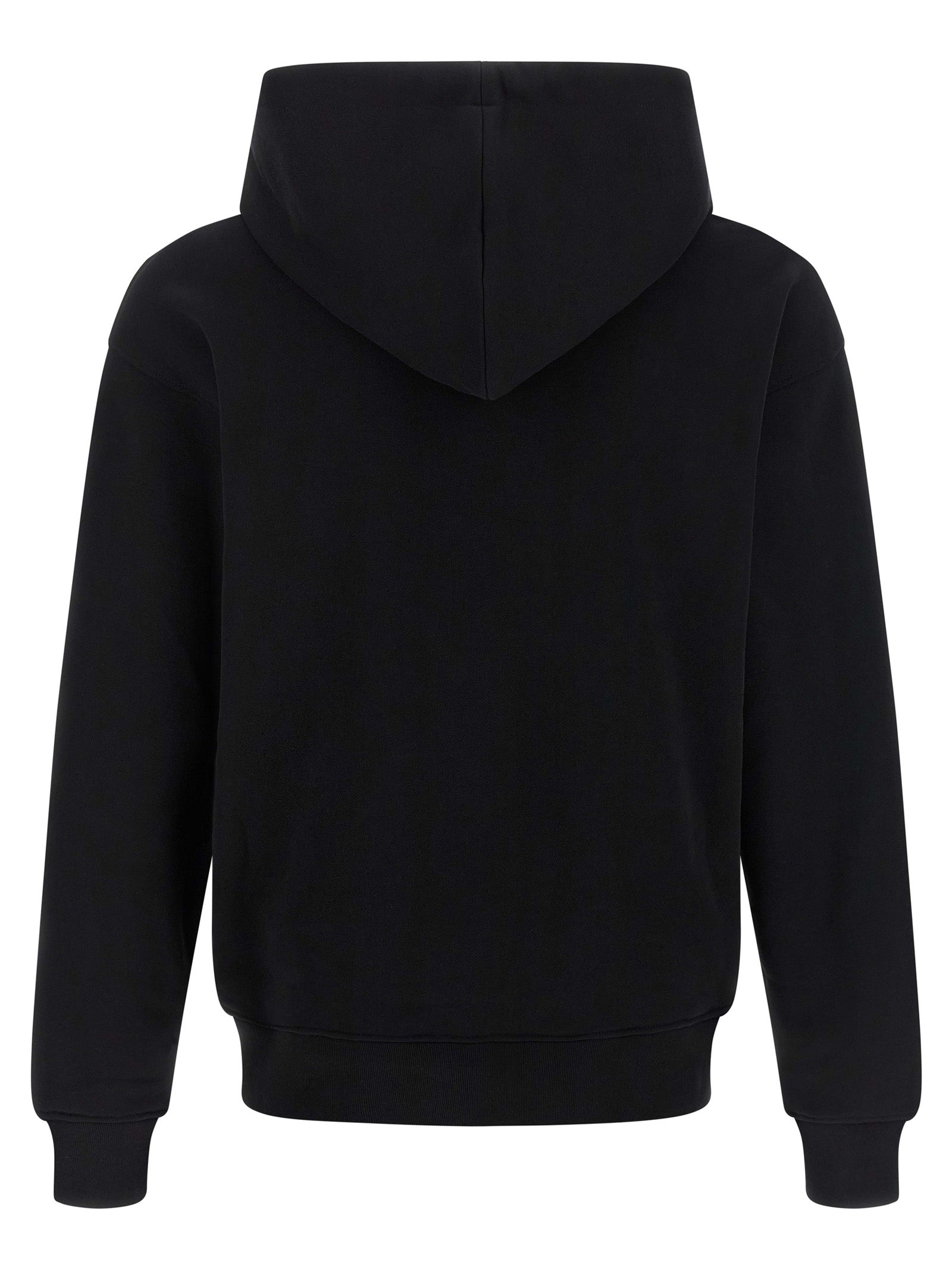 Sweatshirt Hoodie by Moschino for men in cotton black & print features a slouchy chic silhouette, detailed with a slouchy chic and a signature hooded neckline for an elevated aesthetic.