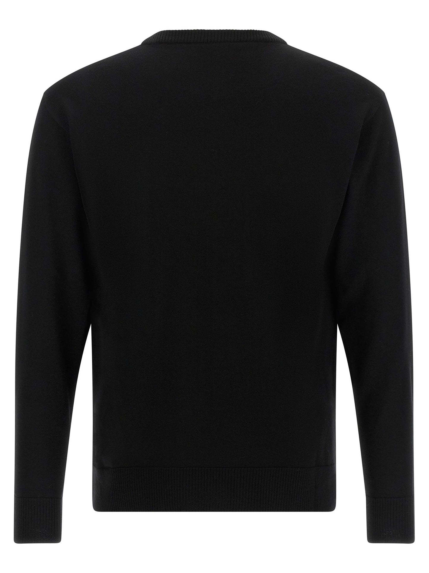 Cardigan by Moschino for men in virgin wool black, white & yellow features an impeccable silhouette, showcasing a sophisticated crew neckline and detail for a truly impeccable finish.