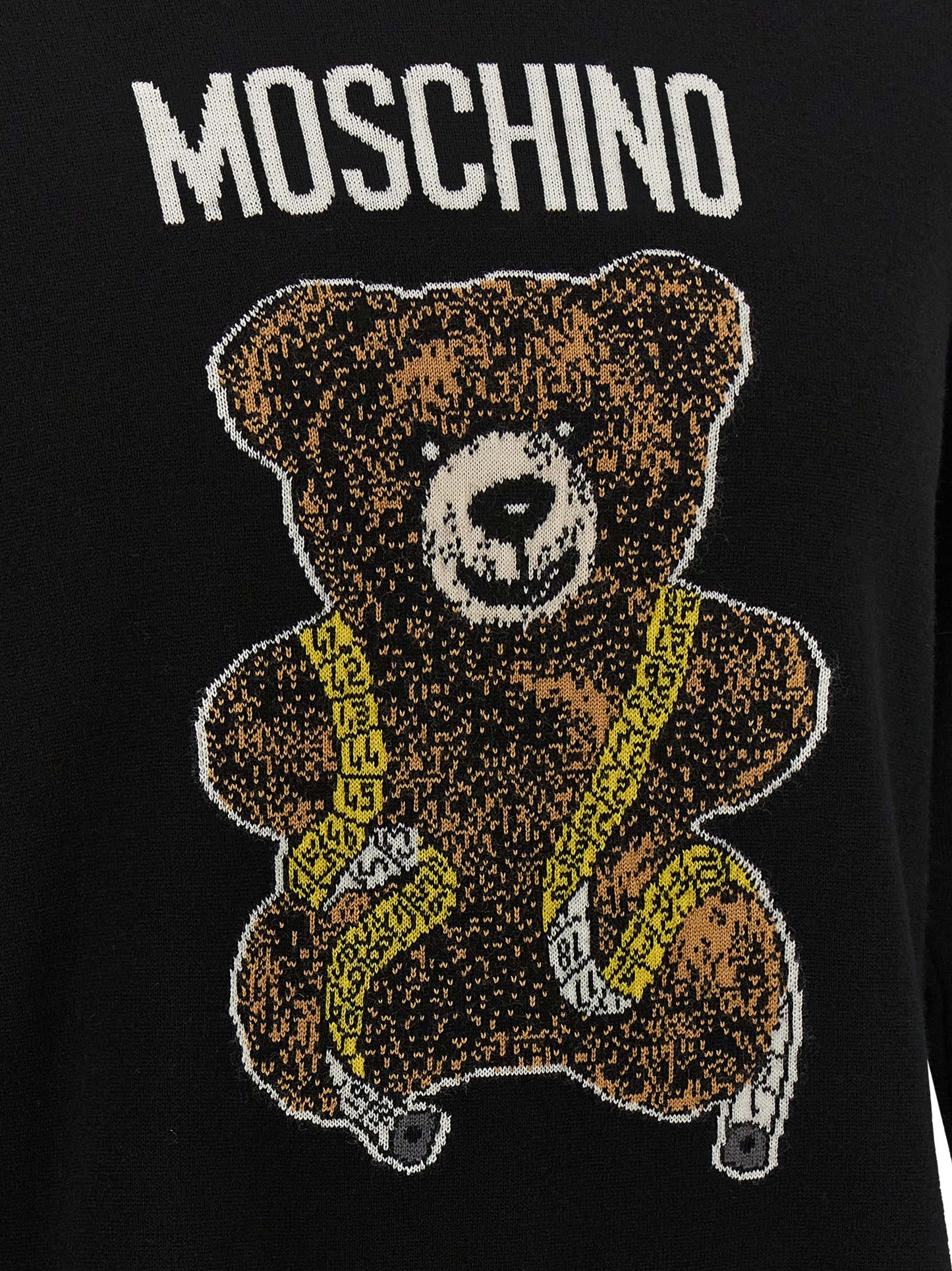 Cardigan by Moschino for men in virgin wool black, white & yellow features a nuanced silhouette with a refined and nuanced detailing for a sophisticated look.
