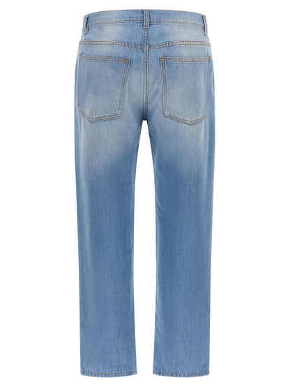 Jeans by Moschino for women in denim cotton light-blue presents a tailored silhouette, showcasing a tailored straight-leg & relaxed-fit and long cut with a refined for a truly tailored aesthetic.