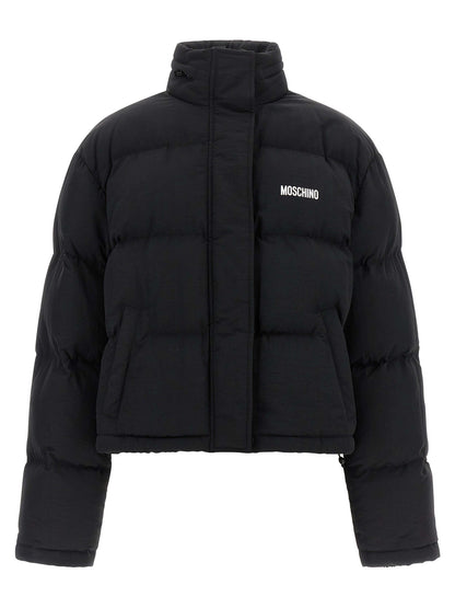 Bomber Jacket by Moschino for women in polyamide black, white & print features an on trend silhouette, showcasing refined pockets & insulated and a sophisticated for a truly on trend finish.