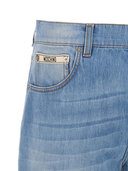 Jeans by Moschino for women in denim cotton light-blue features a refined silhouette with a refined straight-leg & relaxed-fit, defined by a and a refined long for a refined finish.
