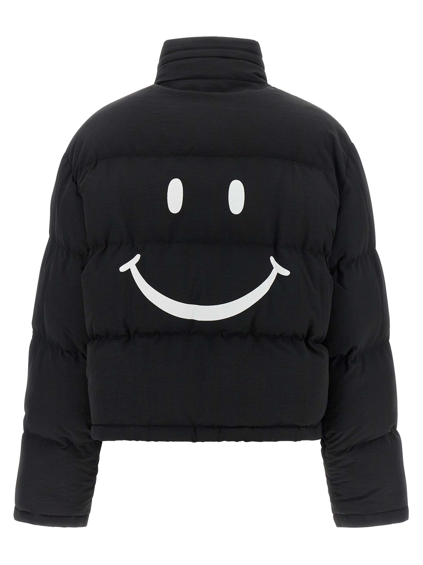 Bomber Jacket by Moschino for women in polyamide black, white & print features a city-ready silhouette, detailed with pockets & insulated and a city-ready .