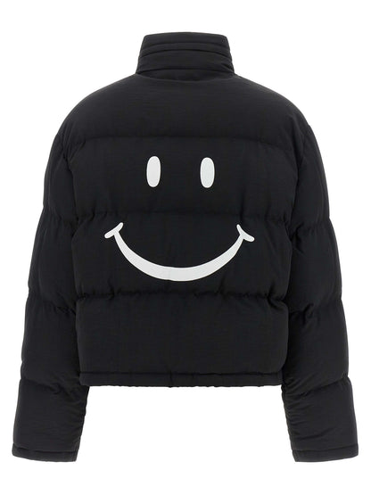 Bomber Jacket by Moschino for women in polyamide black, white & print features a city-ready silhouette, detailed with pockets & insulated and a city-ready .