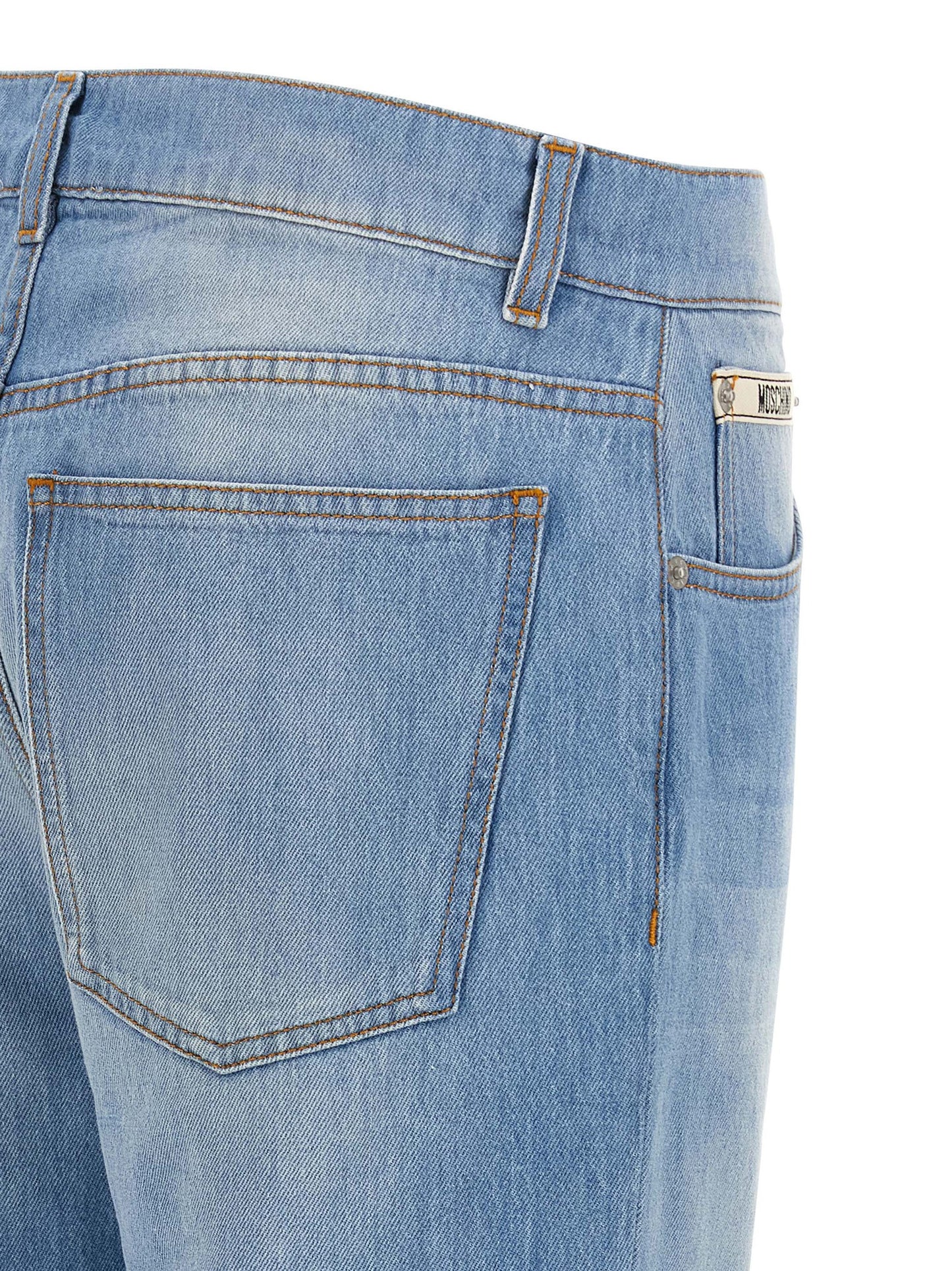 Jeans by Moschino for women in denim cotton light-blue features an refined tailoring silhouette, showcasing a premium straight-leg & relaxed-fit with a and long cut for a refined tailoring look.