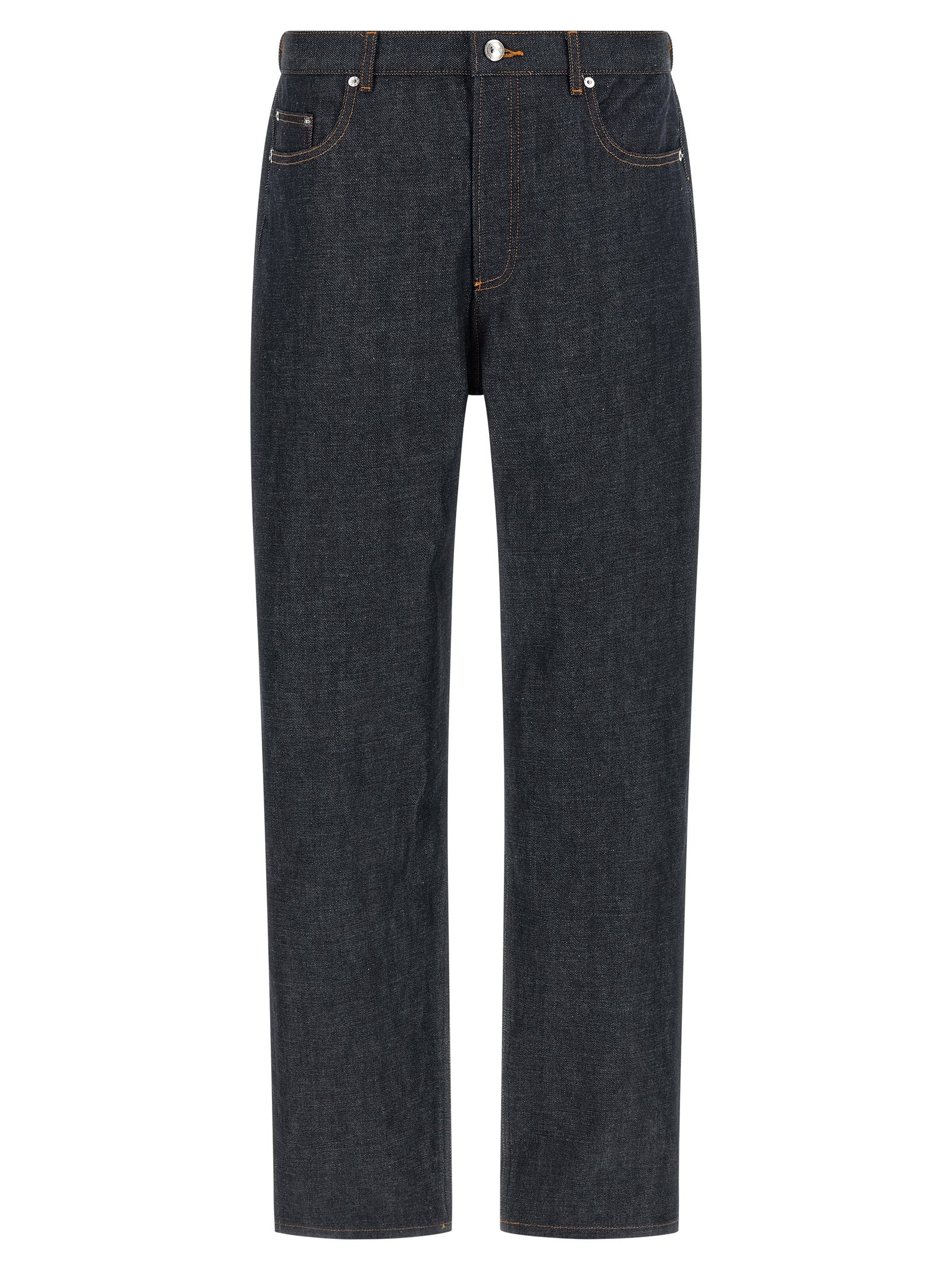 Jeans by A.P.C. for men in denim cotton blue, indigo & silver features an sartorial straight, relaxed-fit & wide and long with a low rise cut for a sartorial finish.