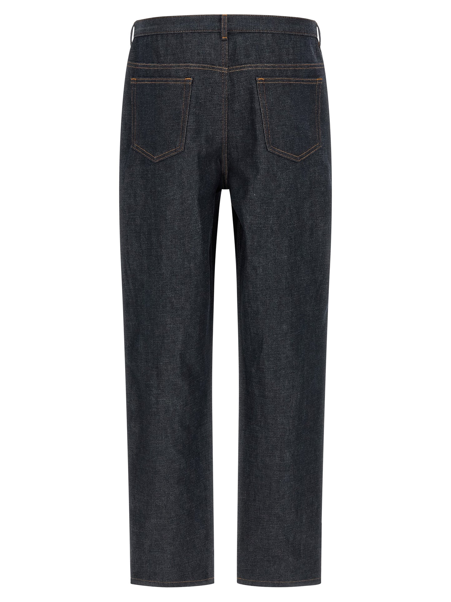 Jeans by A.P.C. for men in denim cotton blue, indigo & silver presents a tailored silhouette, showcasing a tailored straight, relaxed-fit & wide and long cut with a refined low rise for a truly tailored aesthetic.