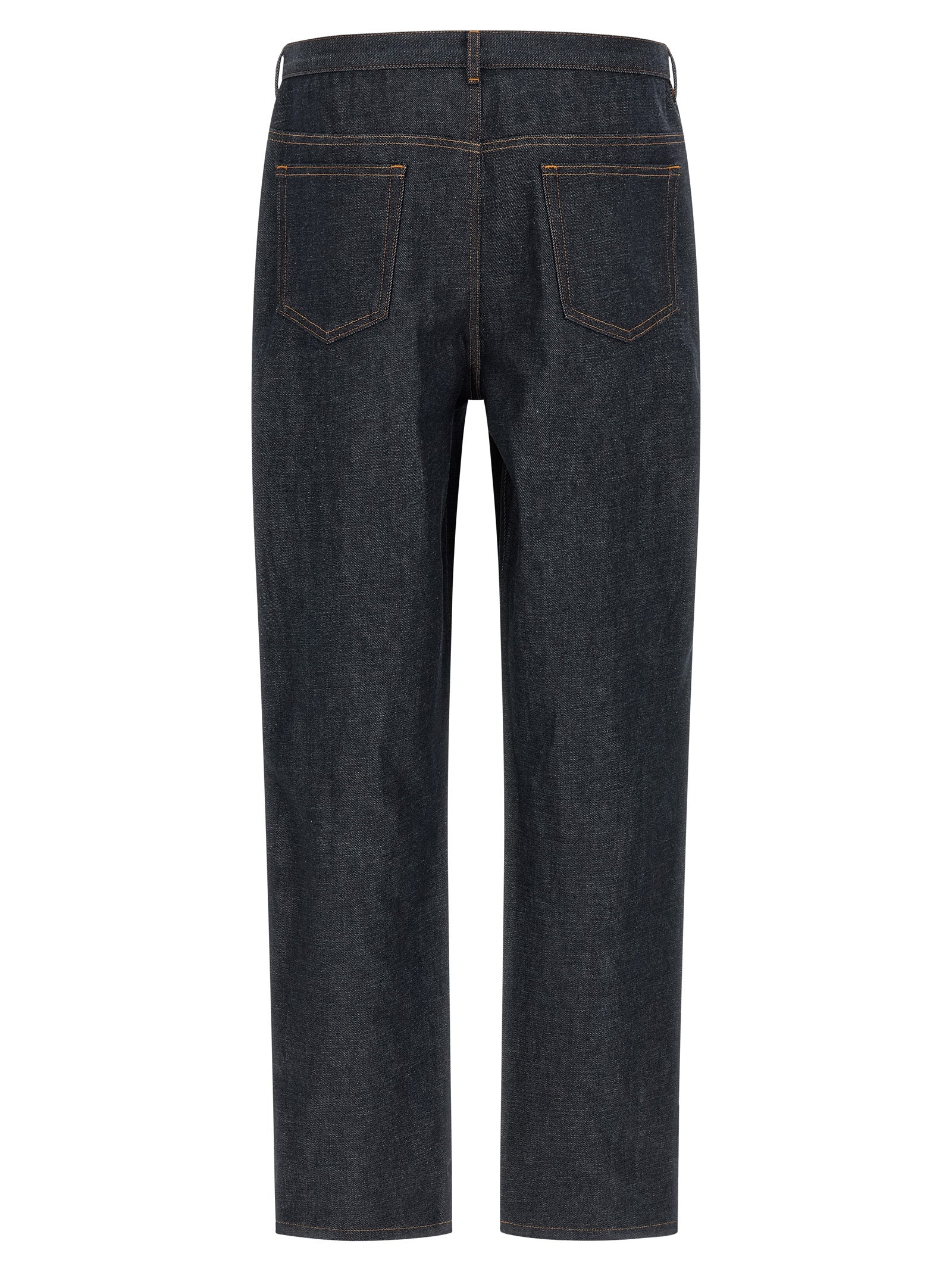 Jeans by A.P.C. for men in denim cotton blue, indigo & silver presents a tailored silhouette, showcasing a tailored straight, relaxed-fit & wide and long cut with a refined low rise for a truly tailored aesthetic.