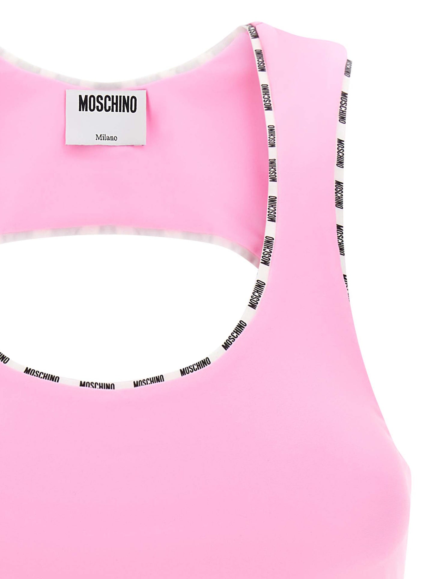 Sport Bra by Moschino for women in polyamide multicolor & pink showcases a edgy silhouette, artfully capturing the essence of the edgy Ribbon Women's Polyamide Sport Bra design for a sophisticated look.