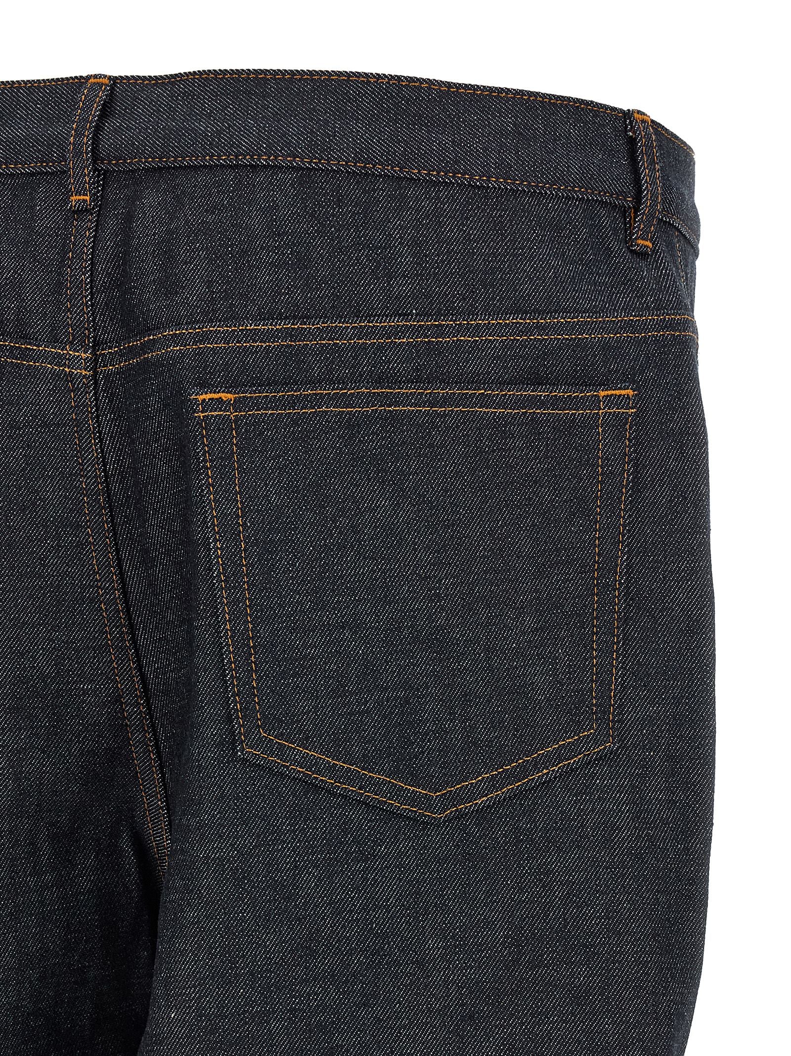 Jeans by A.P.C. for men in denim cotton blue, indigo & silver presents a refined pantology silhouette, artfully defined by a refined pantology straight, relaxed-fit & wide, long, and a sophisticated low rise.