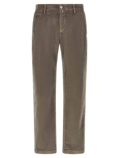 Chinos Pants by Jacob Cohen for men in cotton corduroy gray features an sharp and long with a low rise, highlighting a sharp silhouette for a sophisticated look.