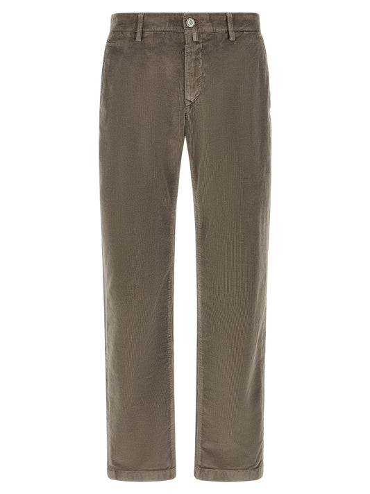 Chinos Pants by Jacob Cohen for men in cotton corduroy gray features an sharp and long with a low rise, highlighting a sharp silhouette for a sophisticated look.