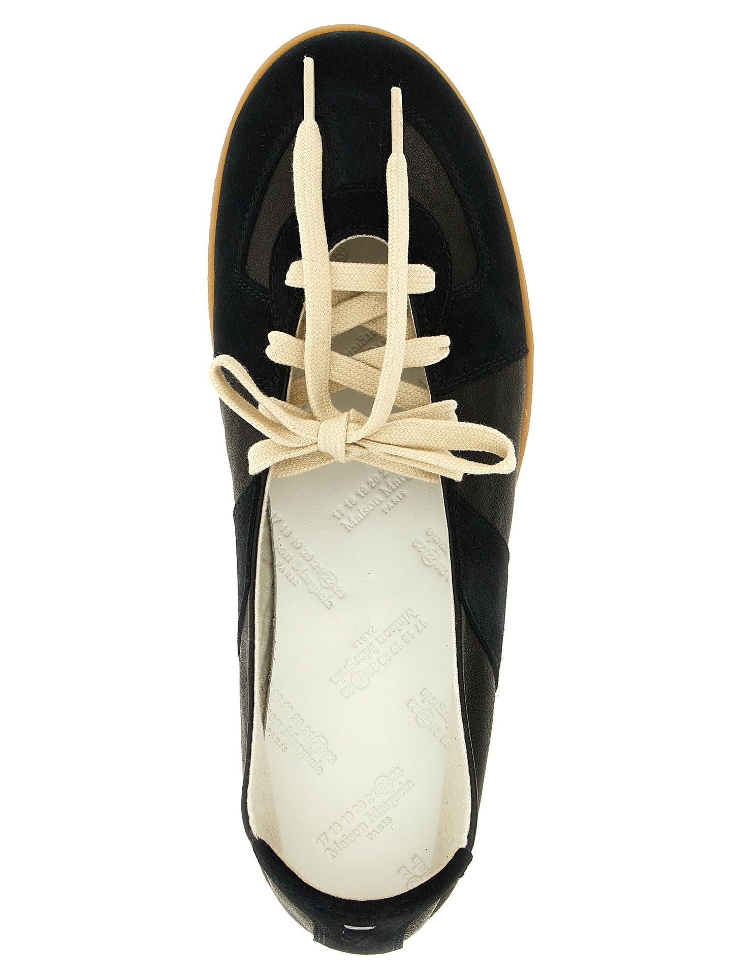 Ballet Flat Shoes by Maison Margiela for women in nappa & suede lamb leather black, natural, white & signature presents a impeccable silhouette as Women's Nappa & Suede Lamb Leather Ballet Flat Shoes, artfully designed with a and a impeccable for a refined, upscale finish.