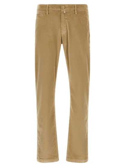 Chinos Pants by Jacob Cohen for men in cotton corduroy beige, sand & patterned, featuring a architectural tapered-leg with a architectural long and low rise for a refined silhouette.