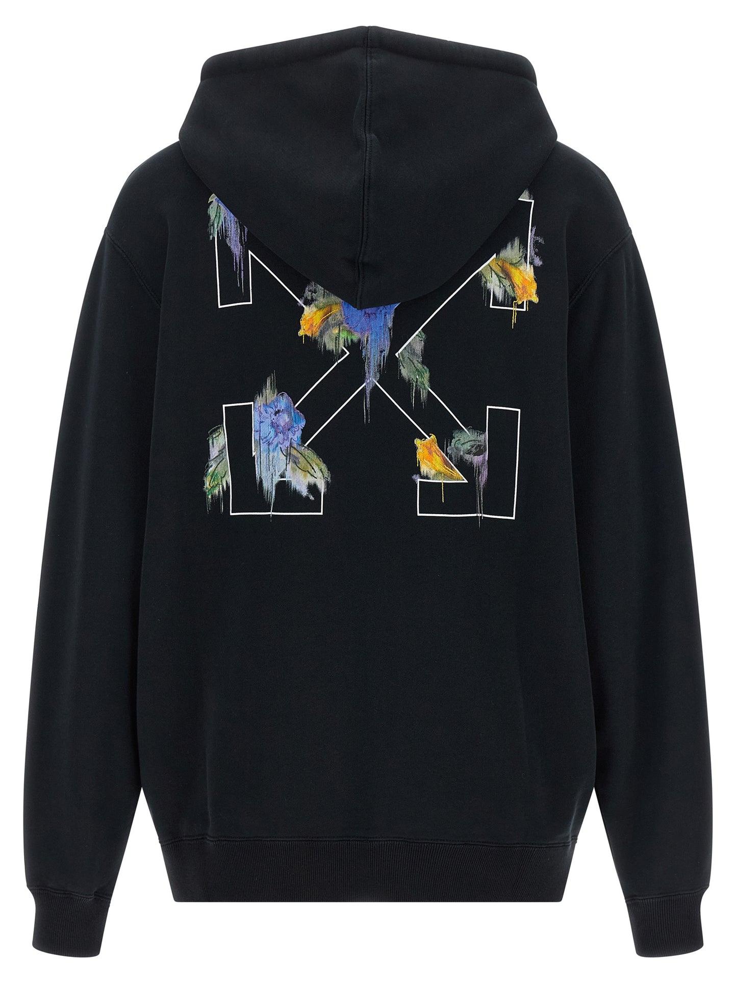 Sweatshirt Hoodie by Off-White for women in cotton black, white, patterned, floral & print features an dramatic silhouette, showcasing a sophisticated hooded neckline and dramatic for a refined, modern aesthetic.
