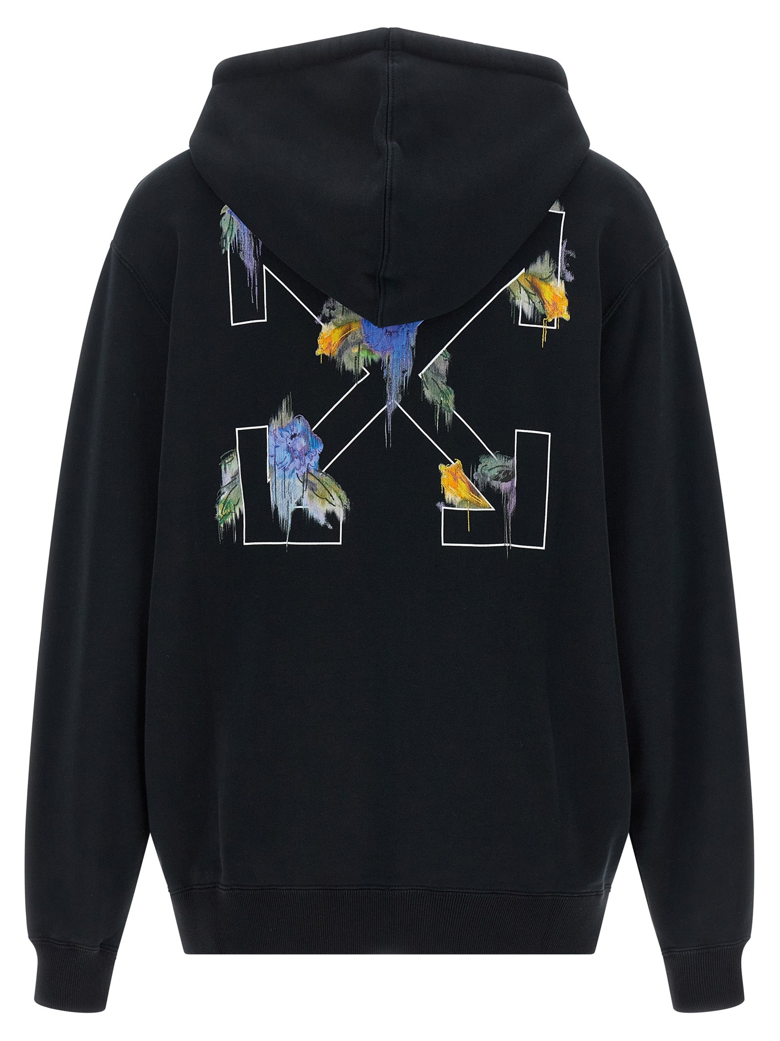 Sweatshirt Hoodie by Off-White for women in cotton black, white, patterned, floral & print features an dramatic silhouette, showcasing a sophisticated hooded neckline and dramatic for a refined, modern aesthetic.