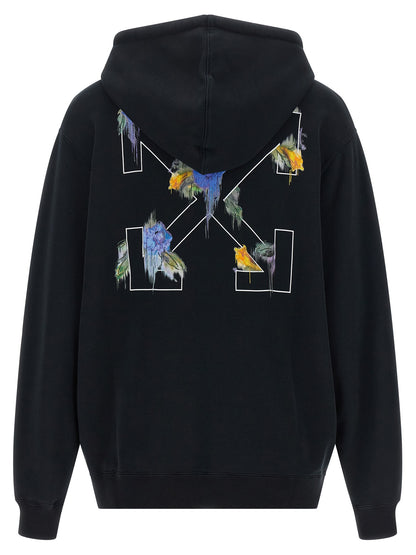 Sweatshirt Hoodie by Off-White for women in cotton black, white, patterned, floral & print features an dramatic silhouette, showcasing a sophisticated hooded neckline and dramatic for a refined, modern aesthetic.