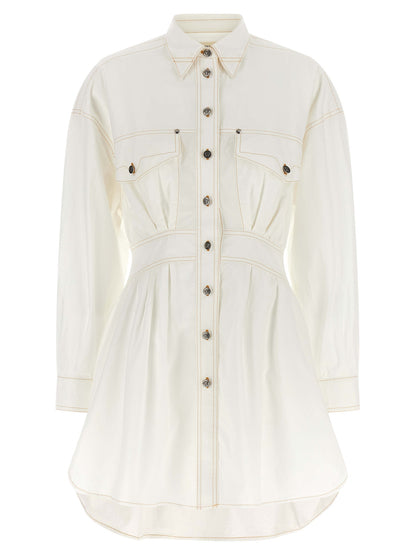 Dress by Versace for women in cotton white features an eye catching silhouette with a sophisticated , elegant long-sleeve, and a refined short for a eye catching aesthetic.