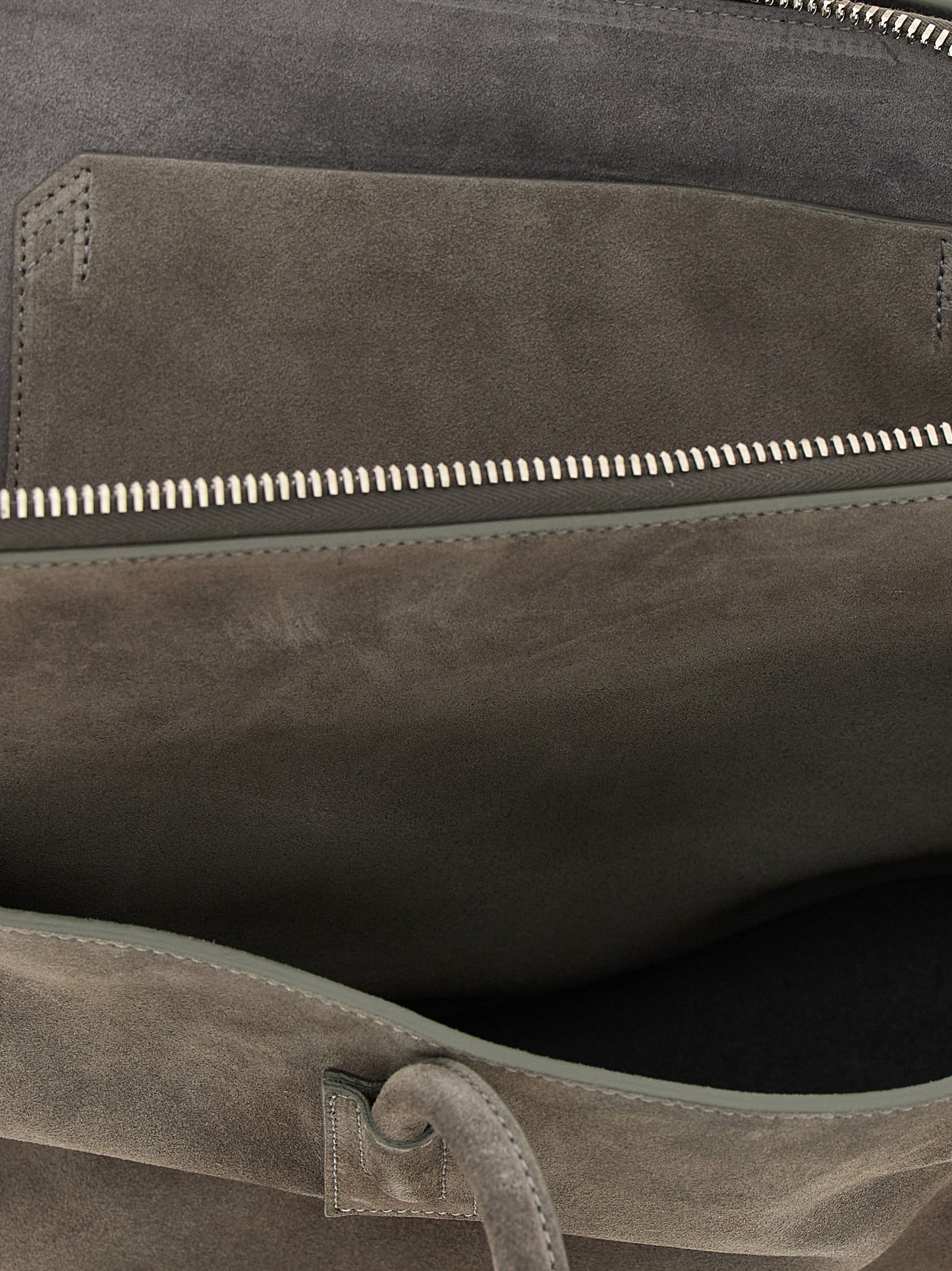 Medium Shoulder Bag by The Attico for women in suede leather dark-gray, gray & silver presents a statuesque silhouette, showcasing a secure zipper and statuesque with versatile shoulder-strap & handle for a sophisticated look.