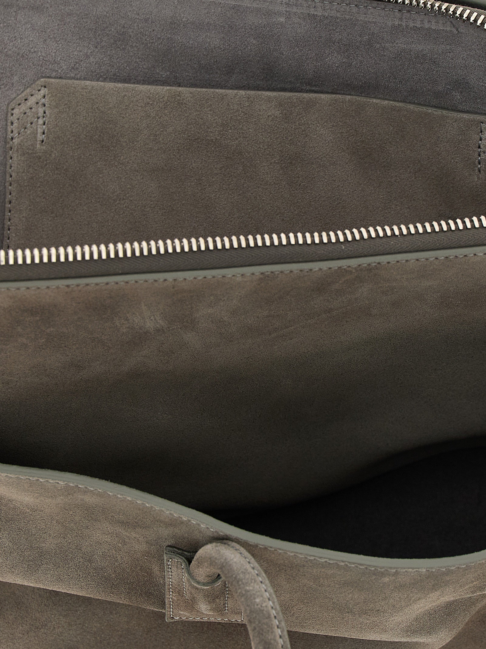 Medium Shoulder Bag by The Attico for women in suede leather dark-gray, gray & silver presents a statuesque silhouette, showcasing a secure zipper and statuesque with versatile shoulder-strap & handle for a sophisticated look.