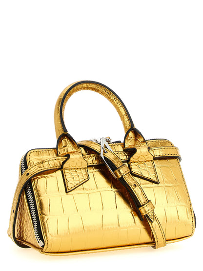 Mini Handbag by The Attico for women in crocodile skin leather gold, silver & print features an refined silhouette, showcasing a secure zipper, ample , and versatile shoulder-strap, handle, adjustable-strap & detachable-strap for a sophisticated refined aesthetic.