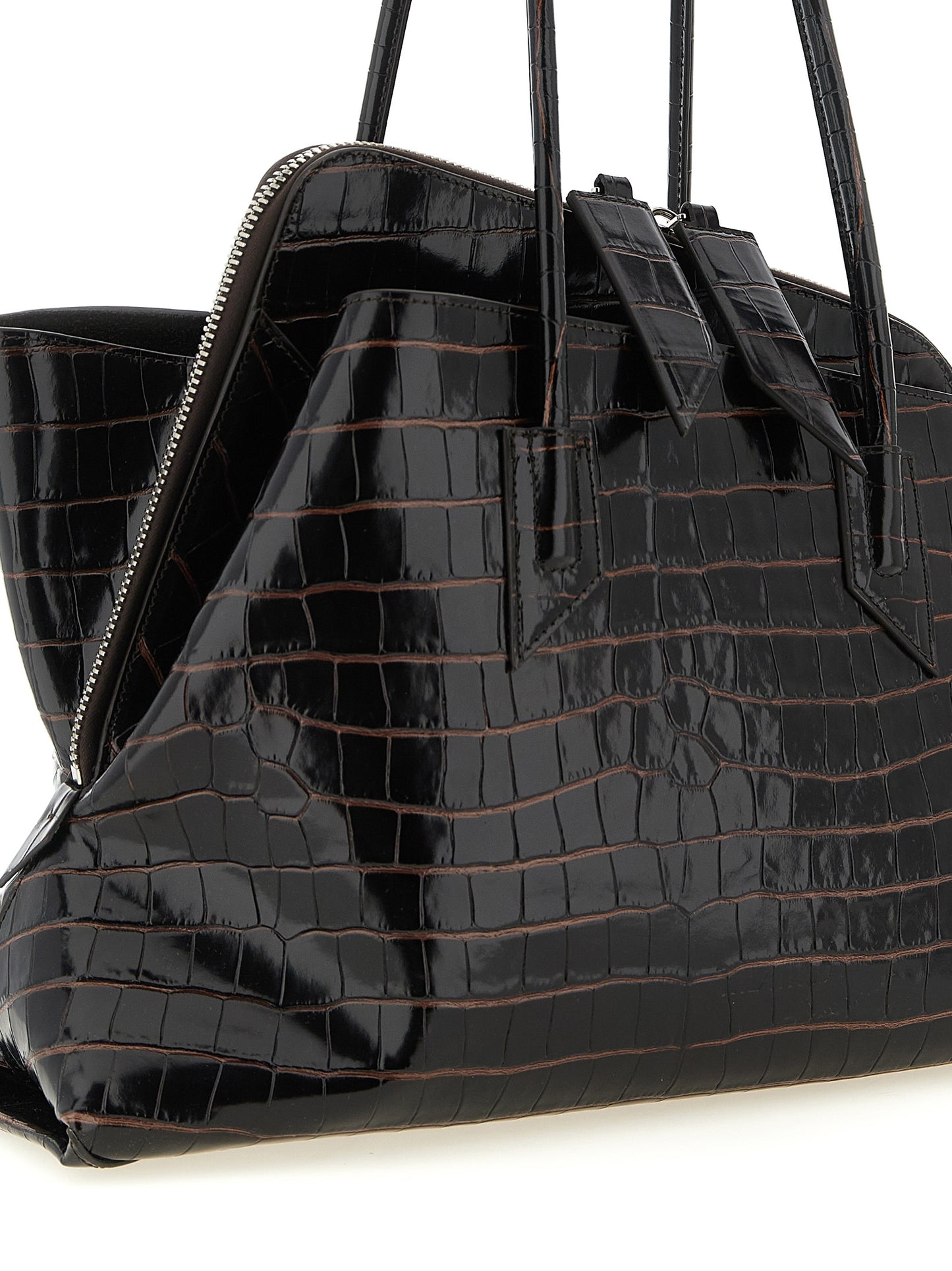 Medium Shoulder Bag by The Attico for women in exotic leather brown, silver & print features a effortless sophistication silhouette, secured by a zipper with ample and versatile shoulder-strap & handle for a effortless sophistication finish.