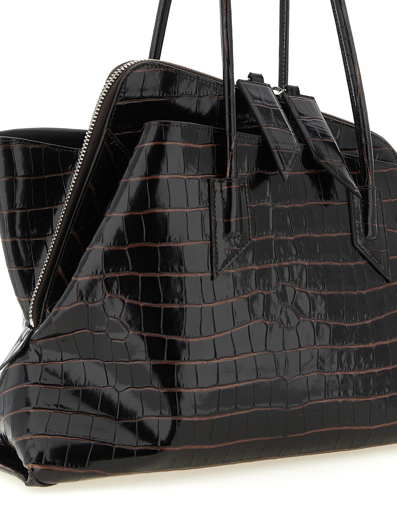 Medium Shoulder Bag by The Attico for women in exotic leather brown, silver & print features a effortless sophistication silhouette, secured by a zipper with ample and versatile shoulder-strap & handle for a effortless sophistication finish.